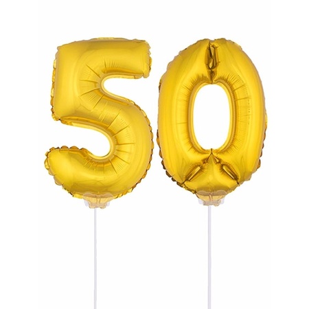 Inflatable gold foil balloon number 50 on stick