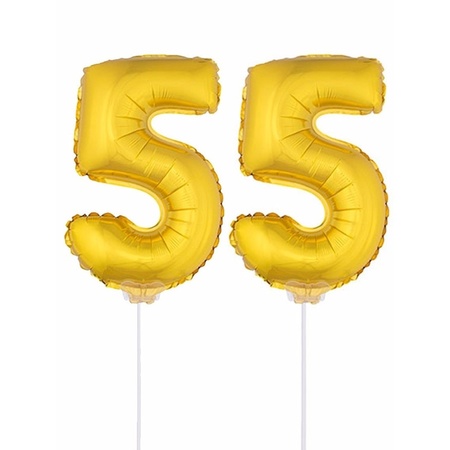Inflatable gold foil balloon number 55 on stick