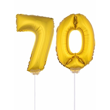 Inflatable gold foil balloon number 70 on stick