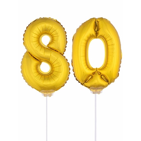 Inflatable gold foil balloon number 80 on stick