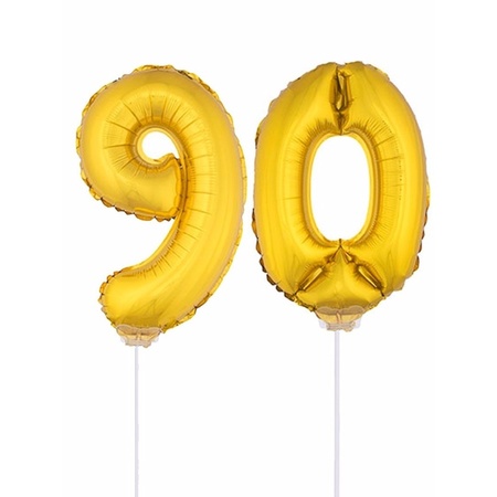 Inflatable gold foil balloon number 90 on stick