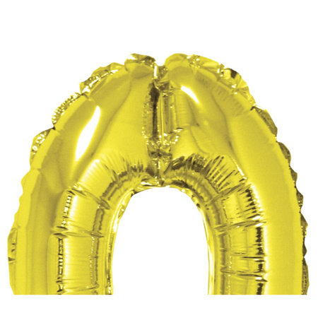 Gouden opblaas cijfer ballon 0 op stokje 41 cm