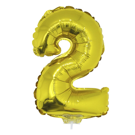 Inflatable gold foil balloon number 2 on stick