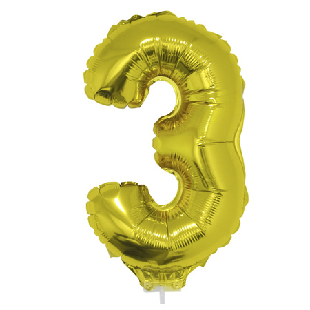 Inflatable gold foil balloon number 3 on stick