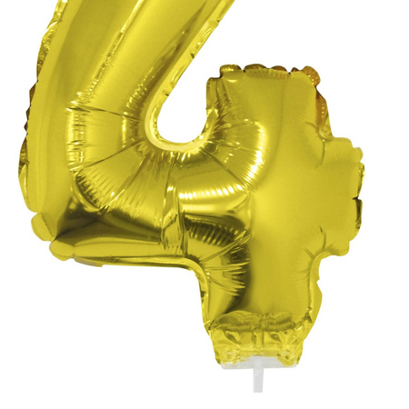 Inflatable gold foil balloon number 4 on stick