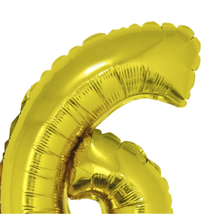 Inflatable gold foil balloon number 6 on stick