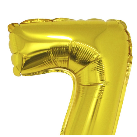 Gouden opblaas cijfer ballon 7 op stokje 41 cm