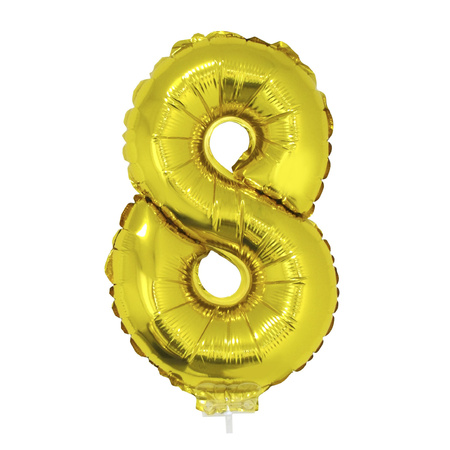 Gouden opblaas cijfer ballon 8 op stokje 41 cm
