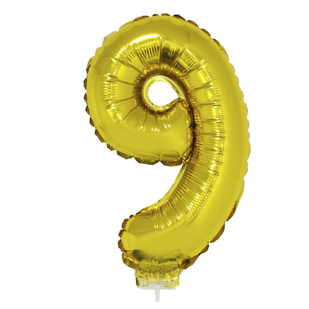 Inflatable gold foil balloon number 9 on stick