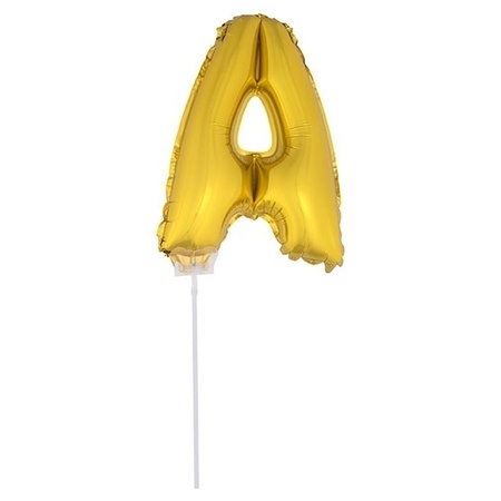 Golden inflatable letter balloon A on a stick