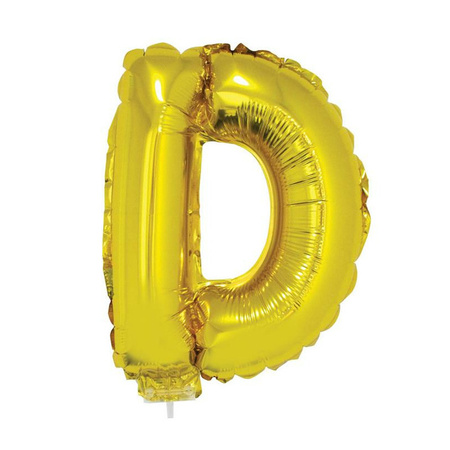 Golden inflatable letter balloon D on a stick