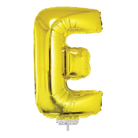 Golden inflatable letter balloon E on a stick