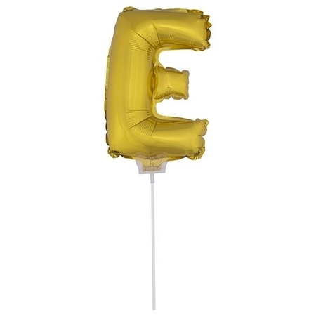 Golden inflatable letter balloon E on a stick