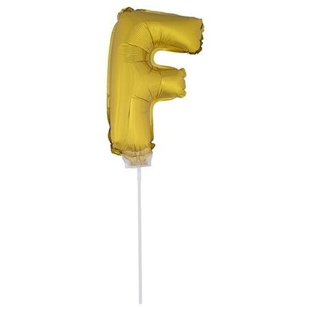 Golden inflatable letter balloon F on a stick
