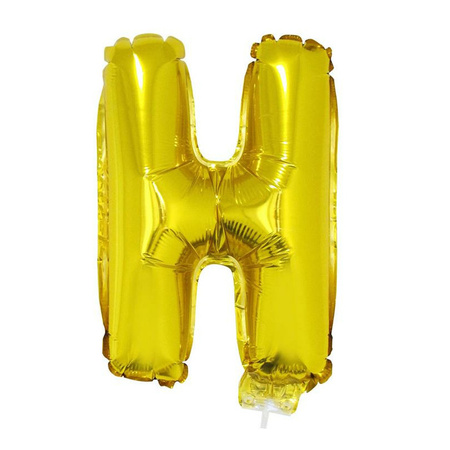 Golden inflatable letter balloon H on a stick