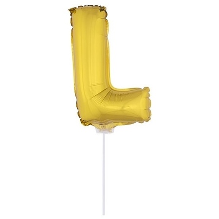 Golden inflatable letter balloon L on a stick