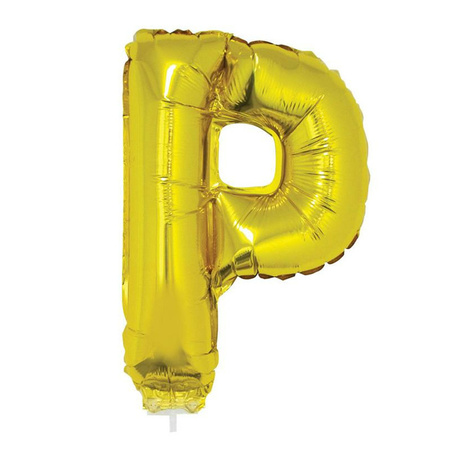Golden inflatable letter balloon P on a stick