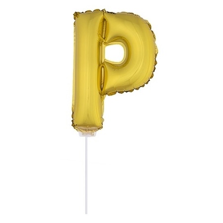 Golden inflatable letter balloon P on a stick