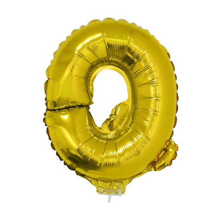 Golden inflatable letter balloon Q on a stick