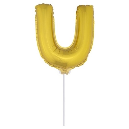Golden inflatable letter balloon U on a stick
