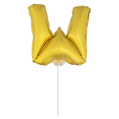 Golden inflatable letter balloon W on a stick