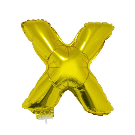 Golden inflatable letter balloon X on a stick