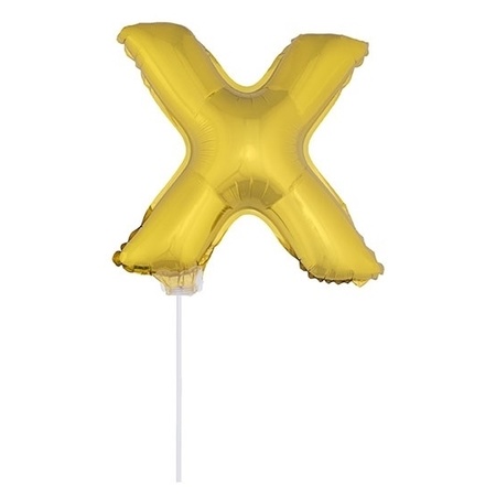 Golden inflatable letter balloon X on a stick