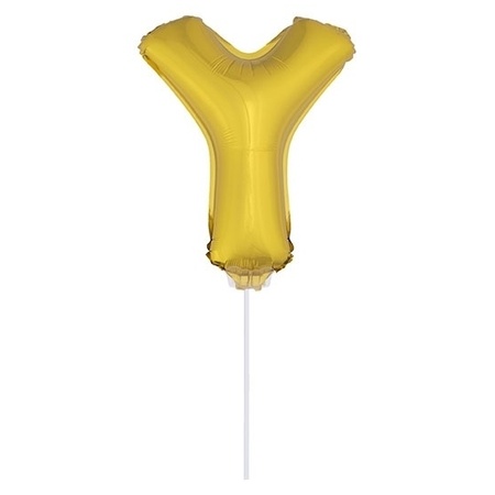 Golden inflatable letter balloon Y on a stick