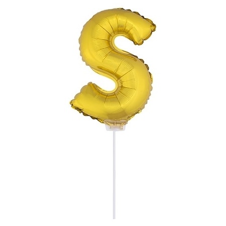 Golden inflatable letter balloon S on a stick