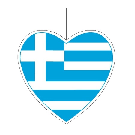Kartonnen hart met de vlag van Griekenland 14 cm