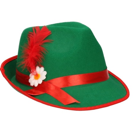 Green/red Tyrolean hat dress up accessory for adults