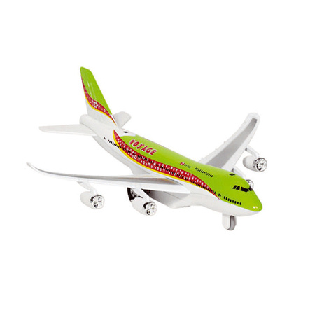 Green model airplane with lights and sound