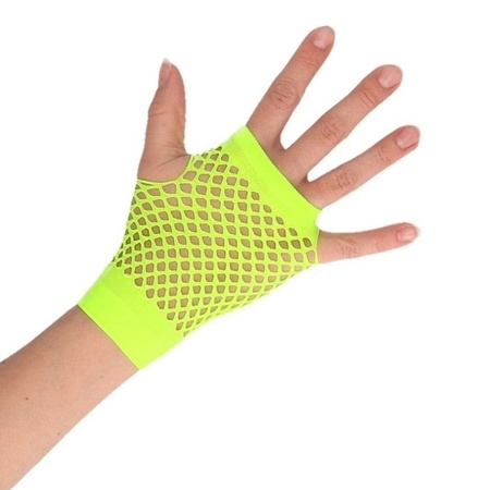 Green short fishnet rocker gloves for adults