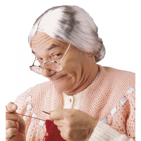 Grijze grootmoeder pruik met knotje