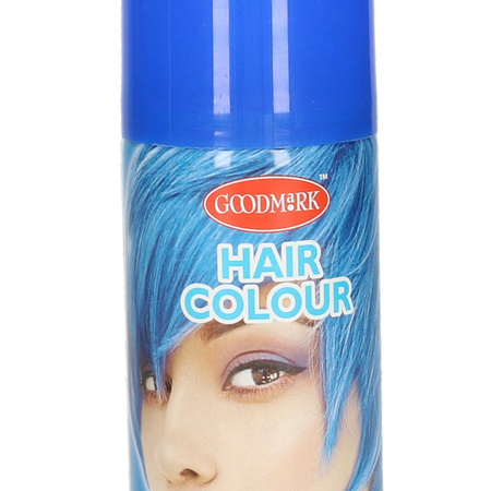 Spuitbus met blauwe haar verf