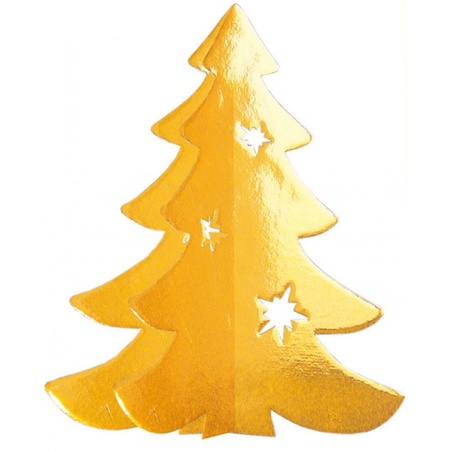 Hangdecoratie karton kerstboom goud 35 cm