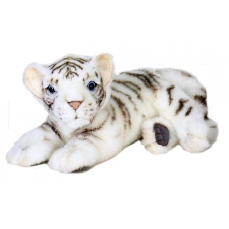 Levensechte Hansa pluche witte tijger pup knuffel liggend 26 cm