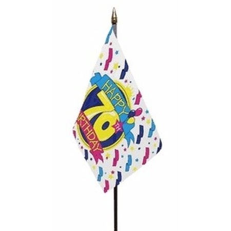 Happy Birthday 70 mini flag on pole 10 x 15 cm