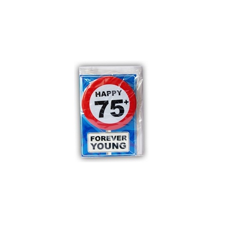 Happy Birthday card with button 75 year