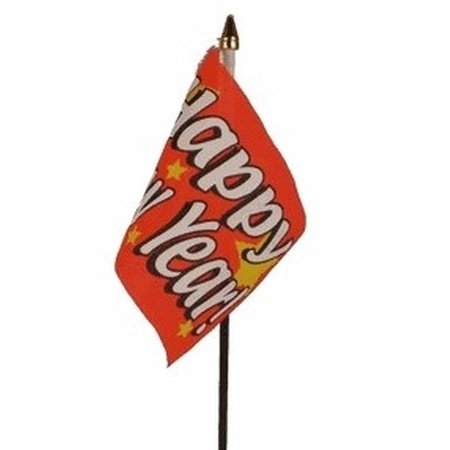 Gelukkig Nieuwjaar tafelvlaggetje 10 x 15 cm met standaard