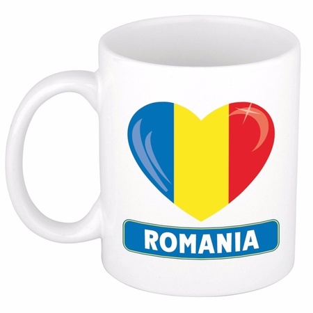 Roemeense vlag hartje theebeker 300 ml