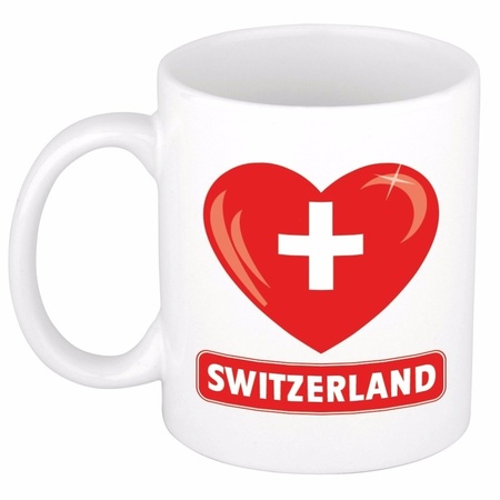 Zwitserse vlag hartje theebeker 300 ml