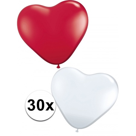 Heart balloons red and white 30  pcs