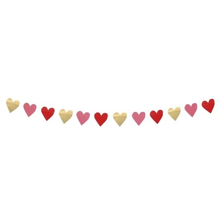Hearts garland red, pink and gold 2 meter