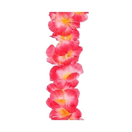 Feestartikelen hawaii bloemen krans roze/oranje