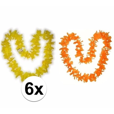 Hawaii bloemenkransen pakket oranje/geel 6 stuks