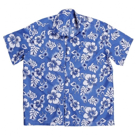 Tropische print blouse blauw met witte bloemen