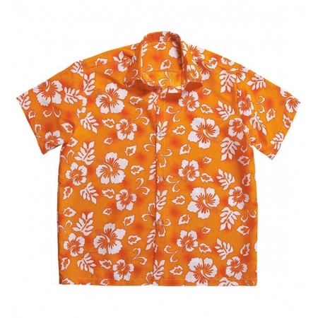 Hawaii blouse oranje met witte bloemen verkleedkleding voor heren