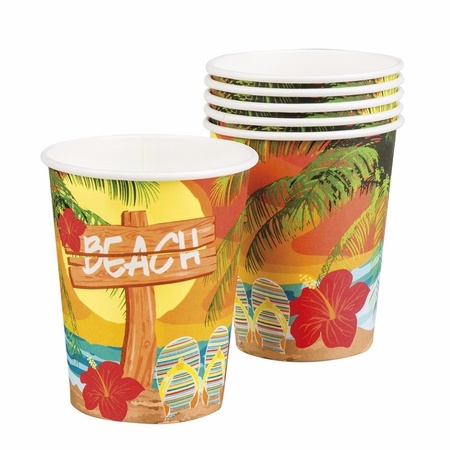 48x pieces Hawaii theme drink cups 250 ml