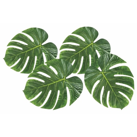 Hawaii/zomerse decoratie monstera palm bladeren set van 4x stuks - 15 x 35 cm per blad